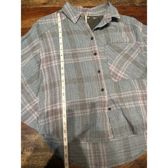 Free People Cropped Cutie Plaid Flannel Batwing Dolman Button Front Shirt - Picture 6 of 10